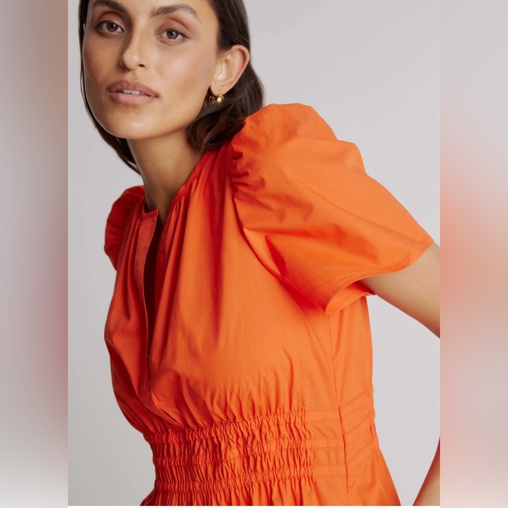 Quince 100 % Organic Cotton Poplin Tiered Maxi Dress Vermillion Red NWOT Sm $168 - Picture 4 of 11